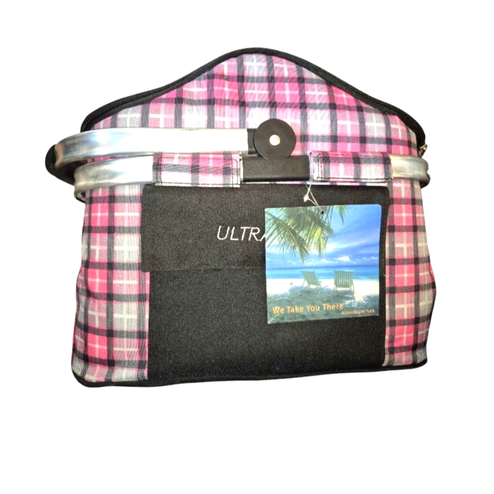 Plaid Pink And Black ULTRACOOL INSULATED ACCESS BAG&PACK PICNIC BASKET COOLER
